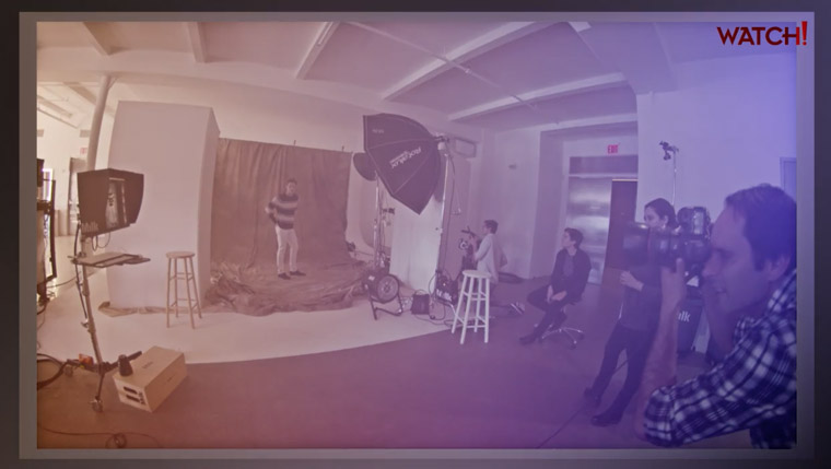A behind the scenes imgae of a professional studio shoot in a testimonial for a video production company.