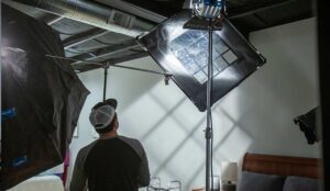 Film lighting is prepared for a video recording