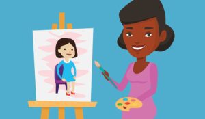 Cartoon picture of an artist drawing an animation