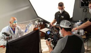 An actor playing a doctor is filmed at a NJ Studio