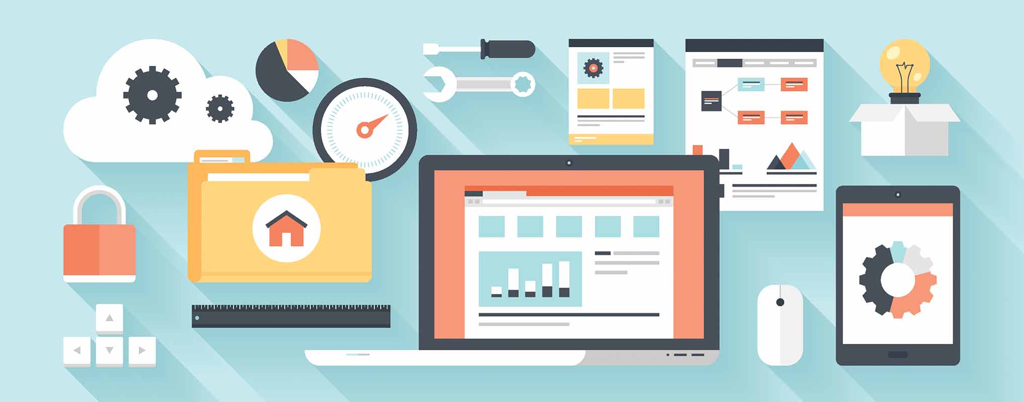 Digital marketing tools including a computer and spreadsheets