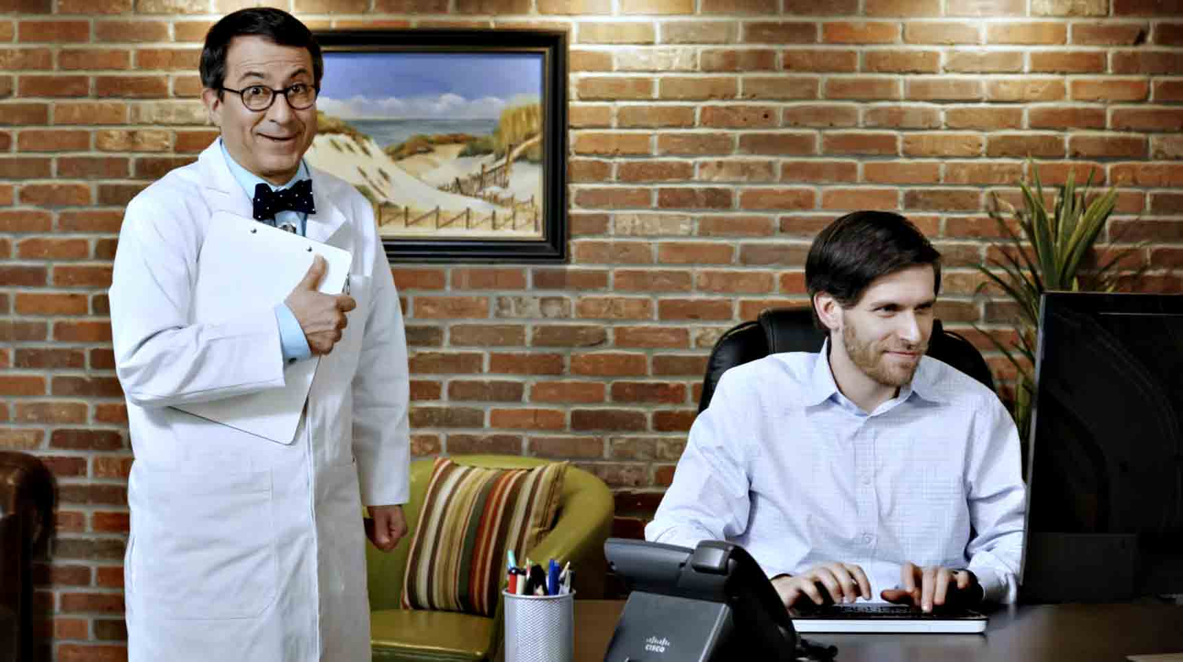 Commercial Video Production Shoot in NJ with actor in a lab coat for Brother Printers