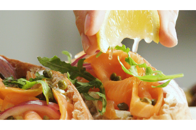 Lemon is squeezed over a delicious pita sandwich for a nj commercial video production