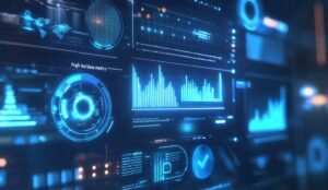 AI image of computer screens showing SEO metrics and data