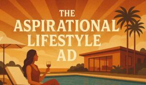 A starburst graphic showing an aspirational lifestyle