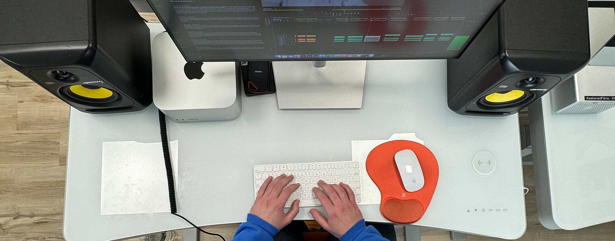 New Jersey editor works on a keyboard and mouse creating an animation