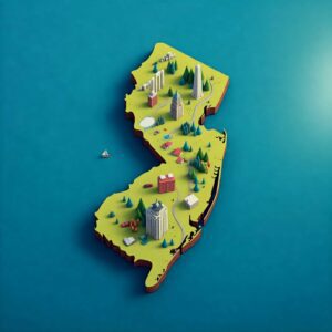 A 3D animated picture of the state of New Jersey