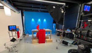 Studio set awaits crew to film a video marketing project