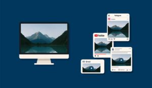 A computer creates video content for multiple channels, including social, youtube and linkedin