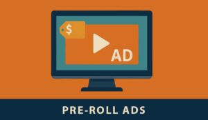 An icon graphic showing the pre-roll type of advertising on a computer screen