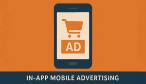An icon of a smart phone displaying a cart and the word "AD"