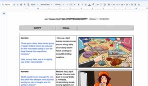A mac computer screen shot of aa storyboard ideation document illustrating the stages of video production