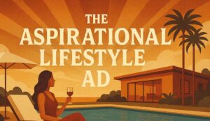 A starburst graphic showing an aspirational lifestyle