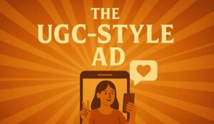 A starburst graphic showing a UGC style ad