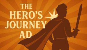 A starburst graphic showing a hero's journey