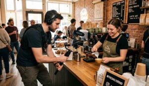 A videographer films a local nj business owner for a social media company
