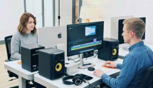 Editors at Awakened Films in NJ work on a B2B Video production